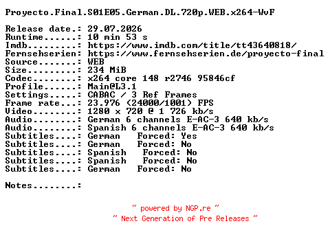 NFO for the release Proyecto.Final.S01E05.German.DL.720p.WEB.x264-WvF by WvF