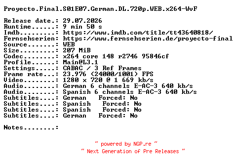 NFO for the release Proyecto.Final.S01E07.German.DL.720p.WEB.x264-WvF by WvF