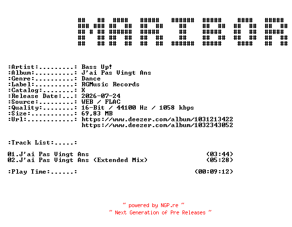 NFO for the release Bass_Up-Jai_Pas_Vingt_Ans-FR-16BIT-WEB-FLAC-2026-MARiBOR by MARiBOR