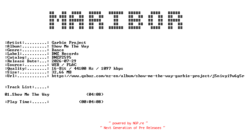 NFO for the release Garbie_Project-Show_Me_The_Way-(DNZF2595)-SINGLE-16BIT-WEB-FLAC-2026-MARiBOR by MARiBOR
