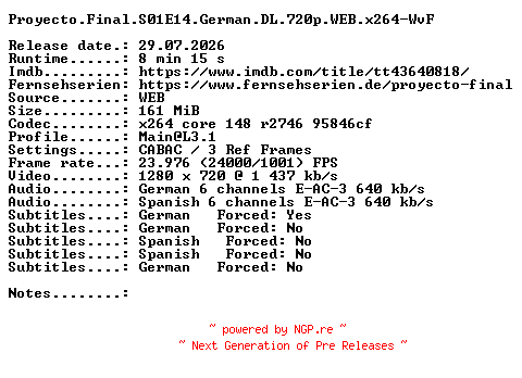 NFO for the release Proyecto.Final.S01E14.German.DL.720p.WEB.x264-WvF by WvF