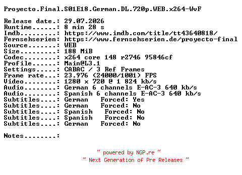 NFO for the release Proyecto.Final.S01E18.German.DL.720p.WEB.x264-WvF by WvF