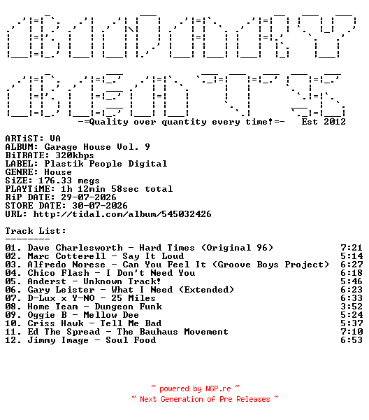 NFO for the release VA-Garage_House_Vol._9-(GHVOL9)-WEB-2026-BB by BB
