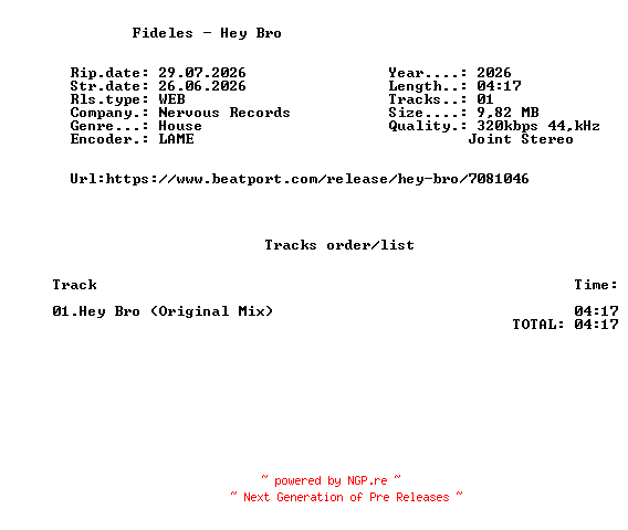 NFO for the release Fideles_-_Hey_Bro-(NER27381)-SINGLE-WEB-2026-FMC by FMC