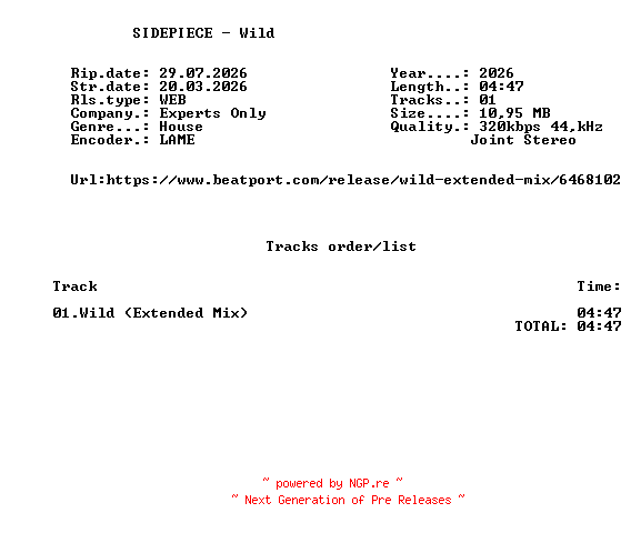 NFO for the release SIDEPIECE_-_Wild-(EO096D)-SINGLE-WEB-2026-FMC by FMC