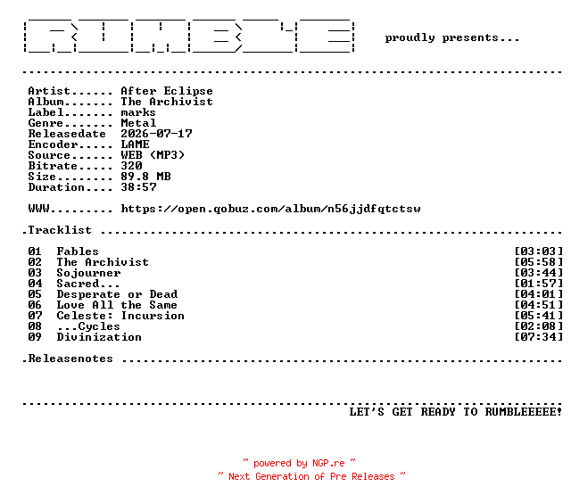 NFO for the release After_Eclipse-The_Archivist-(WEB)-2026-RUMBLE by RUMBLE