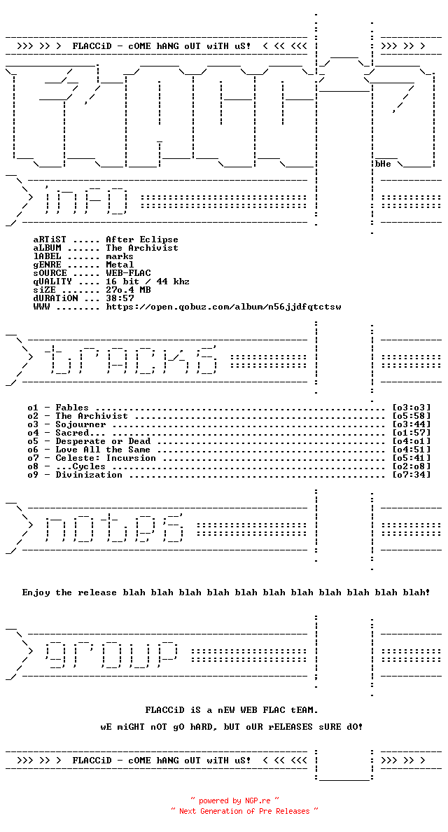 NFO for the release After_Eclipse-The_Archivist-16BIT-WEB-FLAC-2026-FLACCiD by FLACCiD