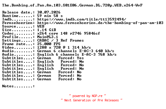 NFO for the release The.Bombing.of.Pan.Am.103.S01E06.German.DL.720p.WEB.x264-WvF by WvF