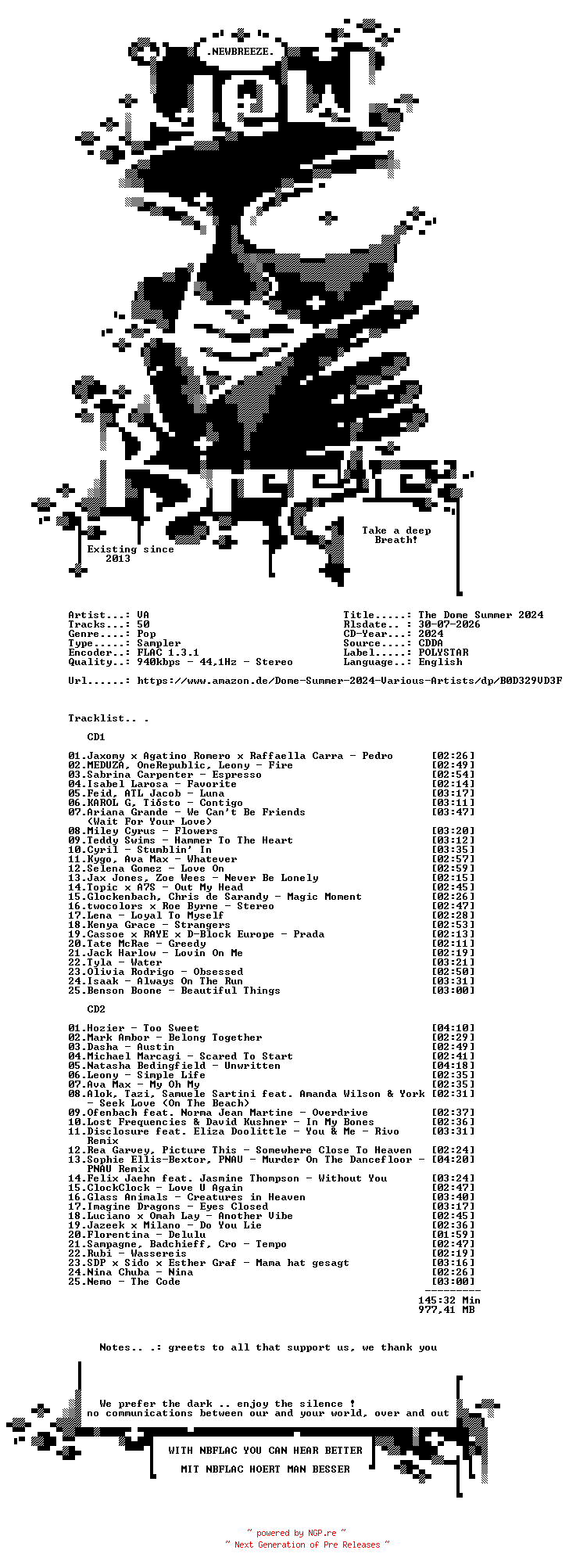 NFO for the release VA-The_Dome_Summer_2024-2CD-FLAC-2024-NBFLAC by NBFLAC