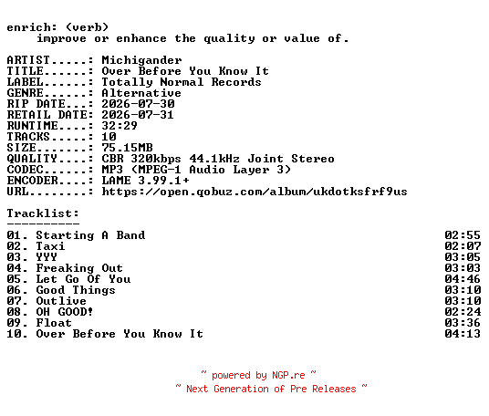 NFO for the release Michigander-Over_Before_You_Know_It-WEB-2026-ENRiCH by ENRiCH