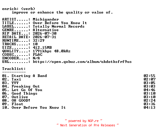 NFO for the release Michigander-Over_Before_You_Know_It-24BIT-WEB-FLAC-2026-ENRiCH by ENRiCH