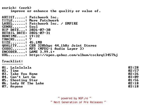 NFO for the release Patchwork_Inc.-More_Patchwork-WEB-2026-ENRiCH by ENRiCH