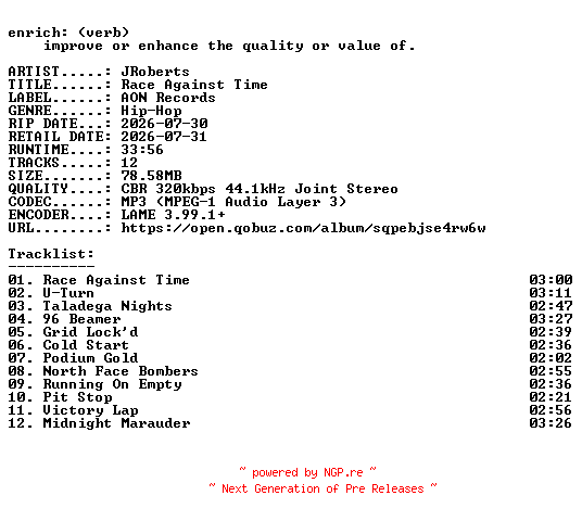 NFO for the release JRoberts-Race_Against_Time-WEB-2026-ENRiCH by ENRiCH