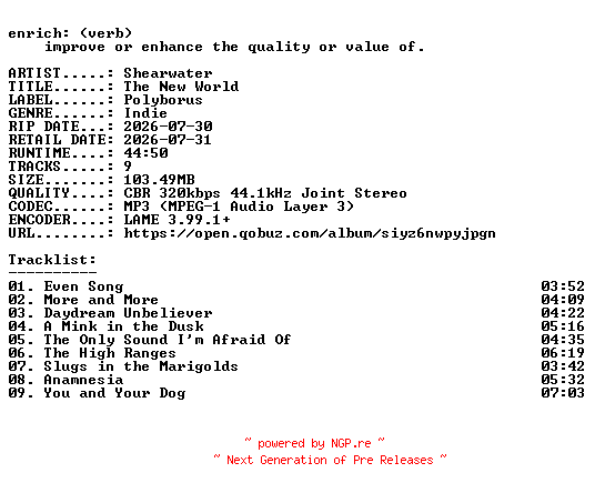 NFO for the release Shearwater-The_New_World-WEB-2026-ENRiCH by ENRiCH