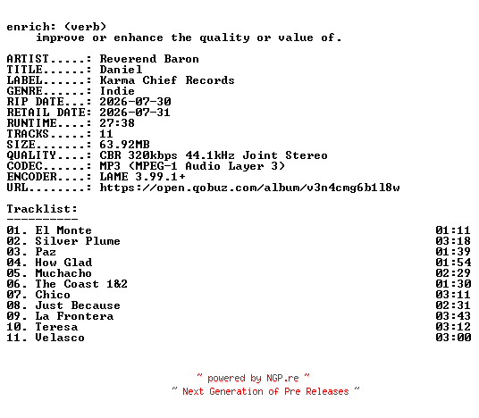 NFO for the release Reverend_Baron-Daniel-WEB-2026-ENRiCH by ENRiCH