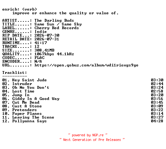 NFO for the release The_Darling_Buds-Same_Sun__Same_Sky-16BIT-WEB-FLAC-2026-ENRiCH by ENRiCH