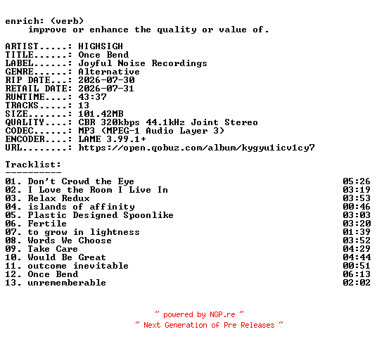NFO for the release HIGHSIGH-Once_Bend-WEB-2026-ENRiCH by ENRiCH