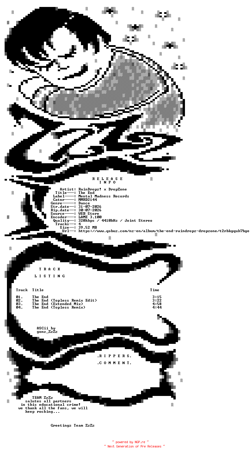 NFO for the release RaindDopz_x_DropZone_-_The_End-(MMRD2144)-WEB-2026-ZzZz by ZzZz