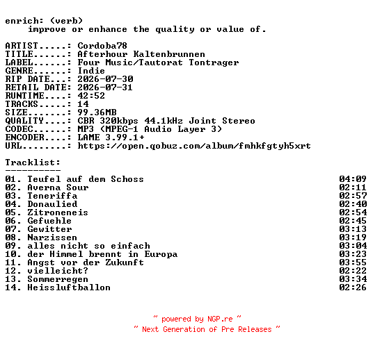 NFO for the release Cordoba78-Afterhour_Kaltenbrunnen-WEB-DE-2026-ENRiCH by ENRiCH