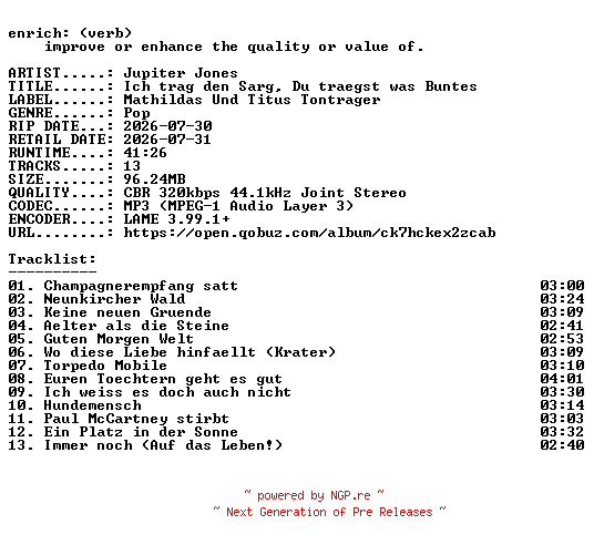 NFO for the release Jupiter_Jones-Ich_trag_den_Sarg_Du_traegst_was_Buntes-WEB-DE-2026-ENRiCH by ENRiCH