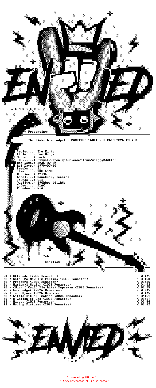 NFO for the release The_Kinks-Low_Budget-REMASTERED-16BIT-WEB-FLAC-2026-ENViED by ENViED