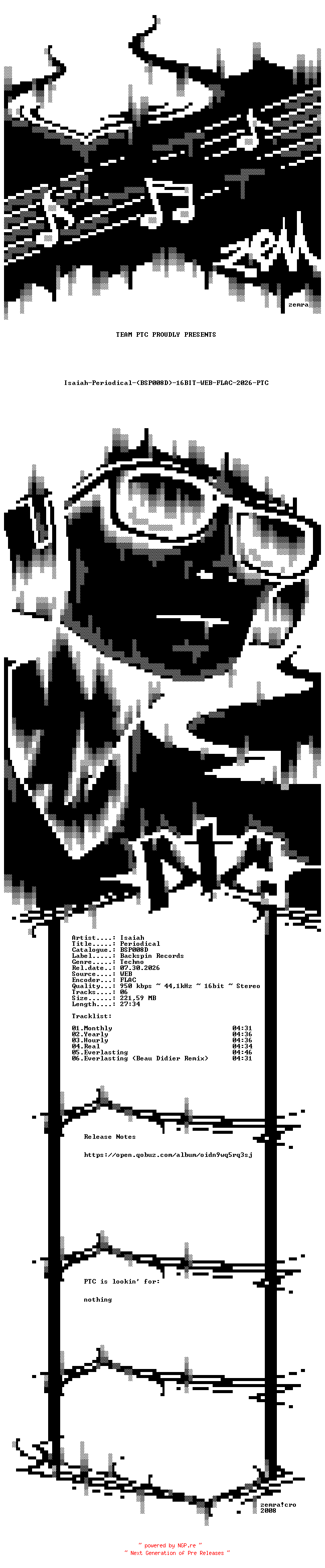 NFO for the release Isaiah-Periodical-(BSP008D)-16BIT-WEB-FLAC-2026-PTC by PTC