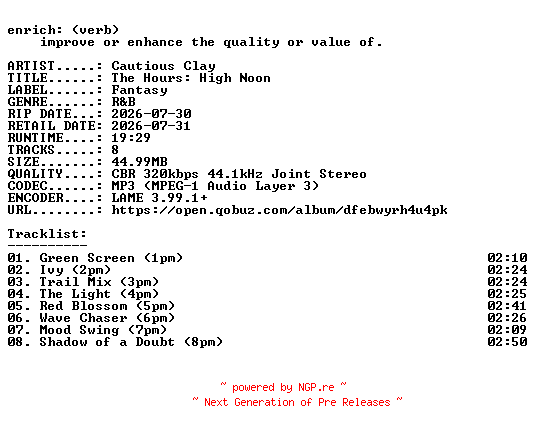 NFO for the release Cautious_Clay-The_Hours_High_Noon-WEB-2026-ENRiCH by ENRiCH