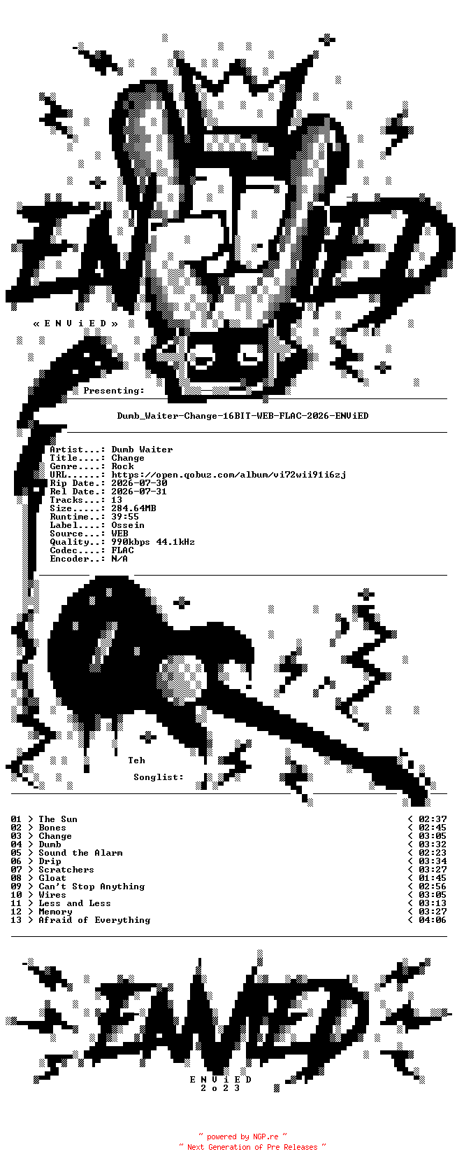 NFO for the release Dumb_Waiter-Change-16BIT-WEB-FLAC-2026-ENViED by ENViED