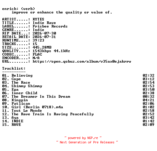 NFO for the release KYTES-Indie_Rave-24BIT-WEB-FLAC-2026-ENRiCH by ENRiCH
