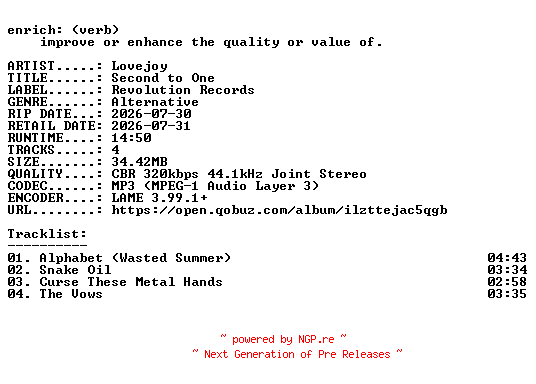 NFO for the release Lovejoy-Second_to_One-EP-WEB-2026-ENRiCH by ENRiCH