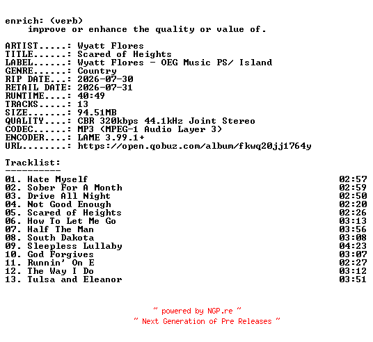 NFO for the release Wyatt_Flores-Scared_of_Heights-WEB-2026-ENRiCH by ENRiCH