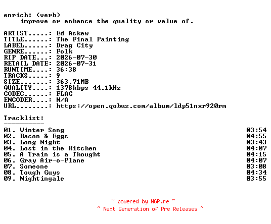 NFO for the release Ed_Askew-The_Final_Painting-24BIT-WEB-FLAC-2026-ENRiCH by ENRiCH