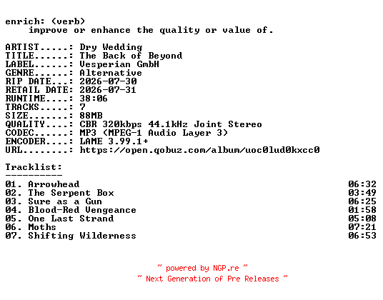 NFO for the release Dry_Wedding-The_Back_of_Beyond-WEB-2026-ENRiCH by ENRiCH