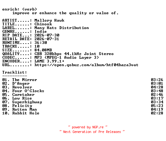 NFO for the release Mallory_Hawk-Chinook-WEB-2026-ENRiCH by ENRiCH