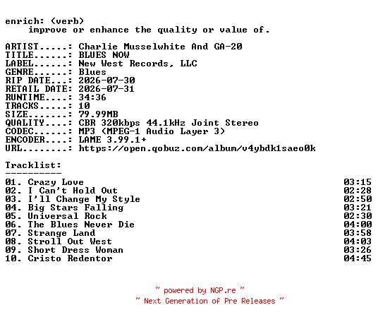 NFO for the release Charlie_Musselwhite_And_GA-20-BLUES_NOW-WEB-2026-ENRiCH by ENRiCH