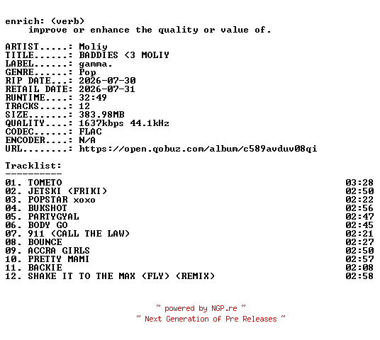 NFO for the release Moliy-BADDIES_(3_MOLIY-24BIT-WEB-FLAC-2026-ENRiCH by ENRiCH