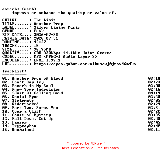 NFO for the release The_Limit-Another_Drop-WEB-2026-ENRiCH by ENRiCH