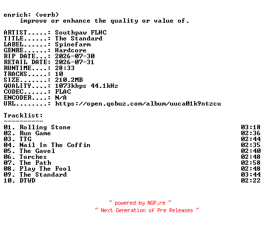 NFO for the release Southpaw_FLHC-The_Standard-16BIT-WEB-FLAC-2026-ENRiCH by ENRiCH