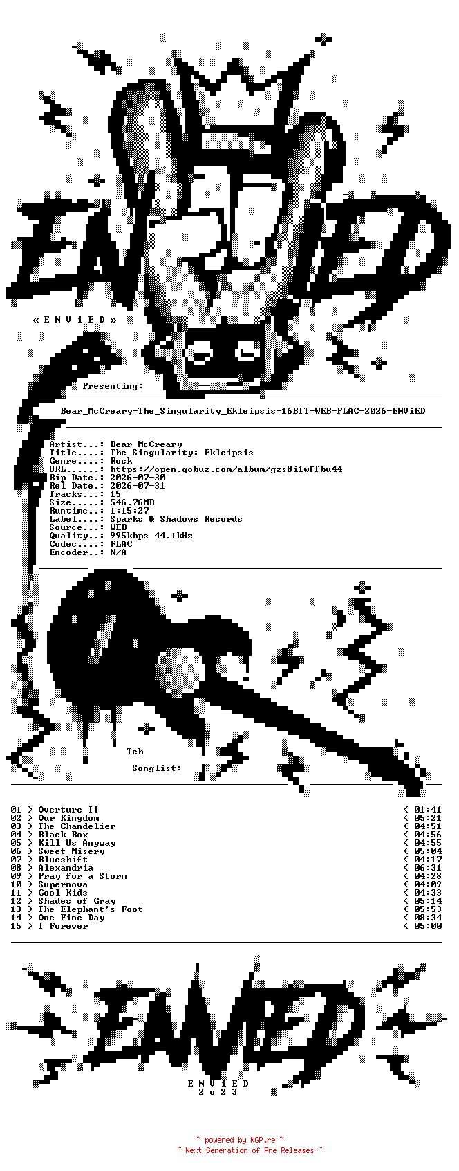 NFO for the release Bear_McCreary-The_Singularity_Ekleipsis-16BIT-WEB-FLAC-2026-ENViED by ENViED