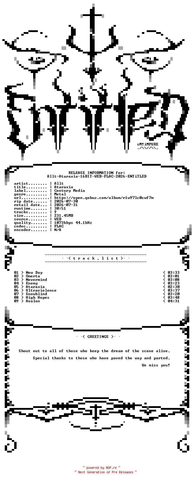 NFO for the release Allt-Ataraxia-16BIT-WEB-FLAC-2026-ENTiTLED by ENTiTLED