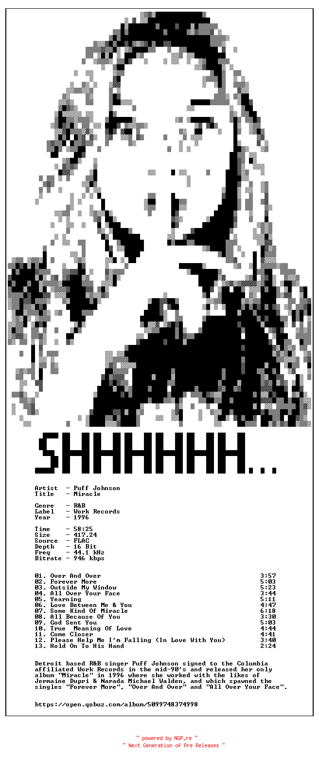 NFO for the release Puff_Johnson-Miracle-16BIT-WEB-FLAC-1996-SHHHHHH by SHHHHHH