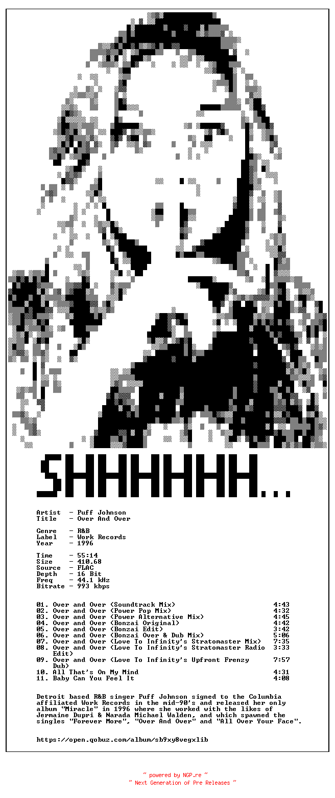 NFO for the release Puff_Johnson-Over_And_Over-16BIT-WEB-FLAC-1996-SHHHHHH by SHHHHHH