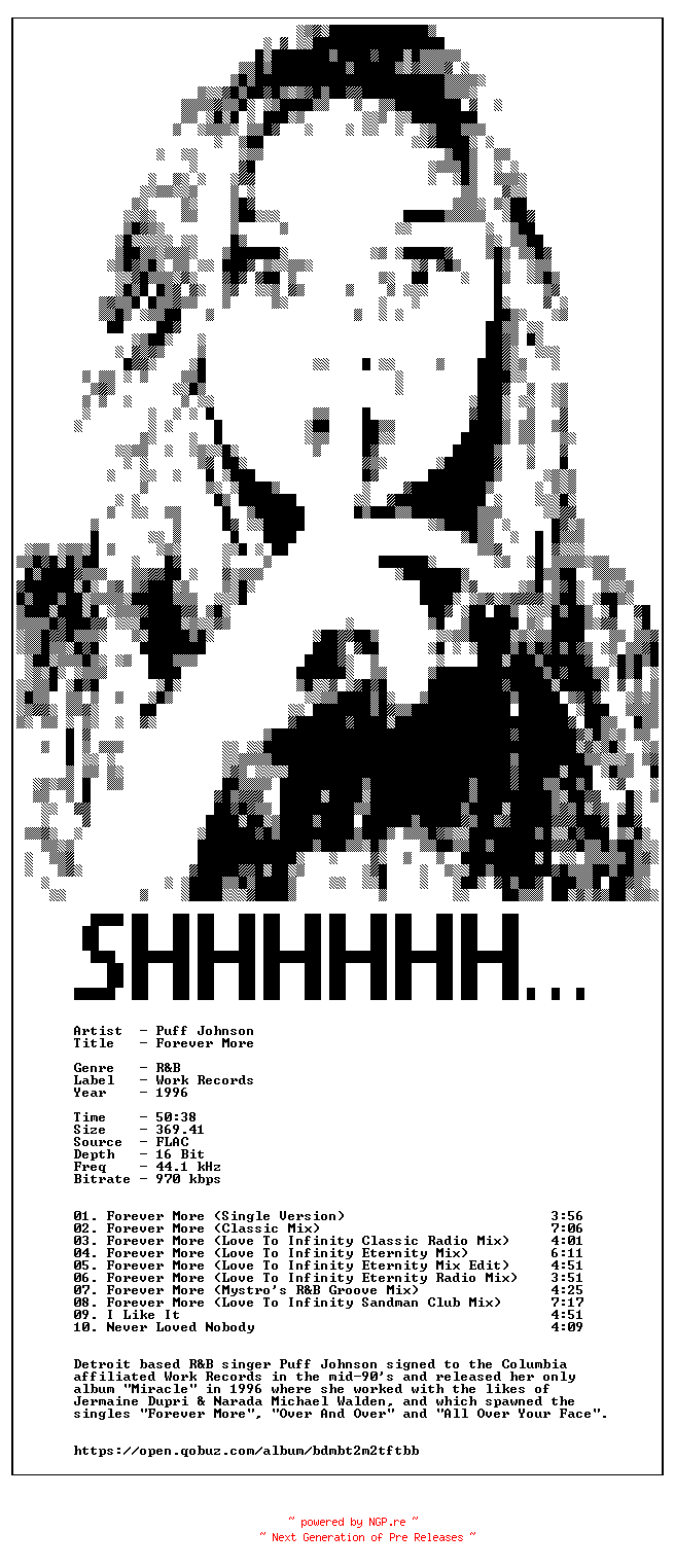 NFO for the release Puff_Johnson-Forever_More-16BIT-WEB-FLAC-1996-SHHHHHH by SHHHHHH