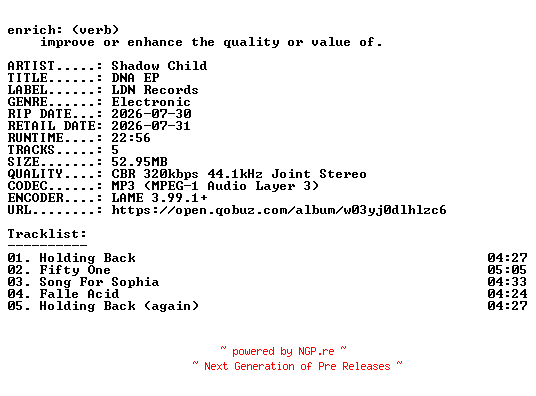 NFO for the release Shadow_Child-DNA_EP-WEB-2026-ENRiCH by ENRiCH