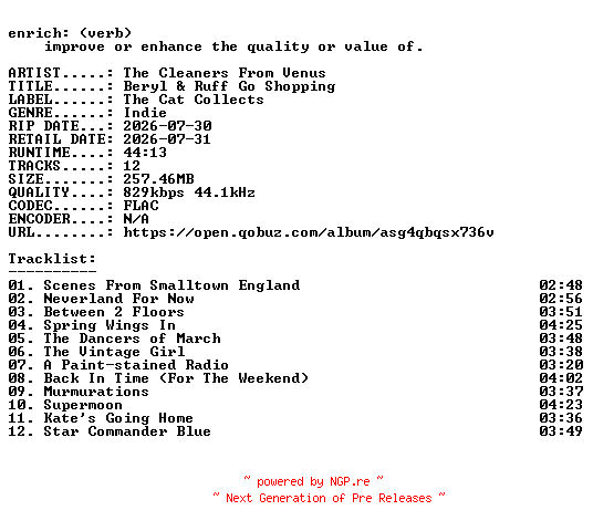 NFO for the release The_Cleaners_From_Venus-Beryl_and_Ruff_Go_Shopping-16BIT-WEB-FLAC-2026-ENRiCH by ENRiCH