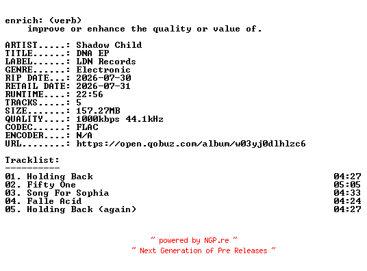 NFO for the release Shadow_Child-DNA_EP-16BIT-WEB-FLAC-2026-ENRiCH by ENRiCH