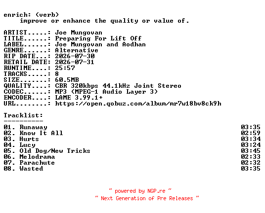 NFO for the release Joe_Mungovan-Preparing_For_Lift_Off-WEB-2026-ENRiCH by ENRiCH