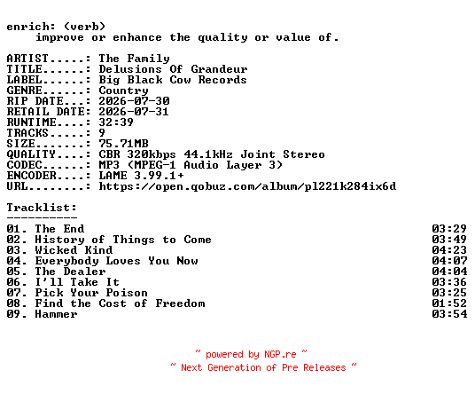 NFO for the release The_Family-Delusions_Of_Grandeur-WEB-2026-ENRiCH by ENRiCH