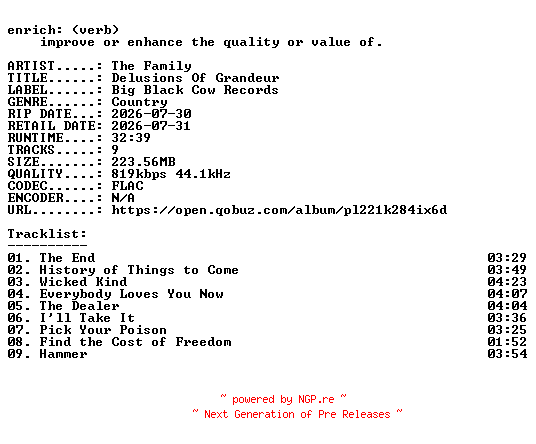 NFO for the release The_Family-Delusions_Of_Grandeur-16BIT-WEB-FLAC-2026-ENRiCH by ENRiCH