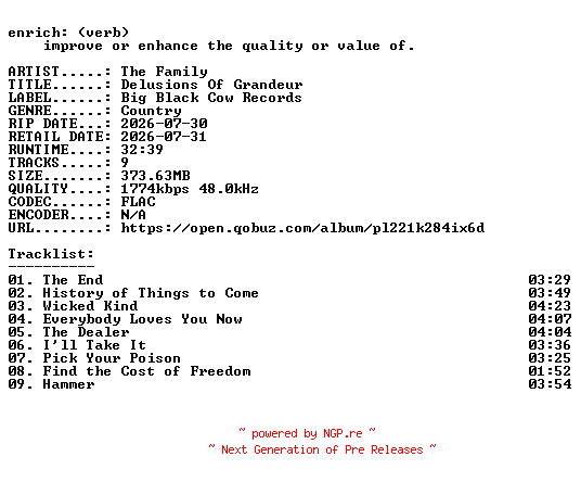 NFO for the release The_Family-Delusions_Of_Grandeur-24BIT-WEB-FLAC-2026-ENRiCH by ENRiCH